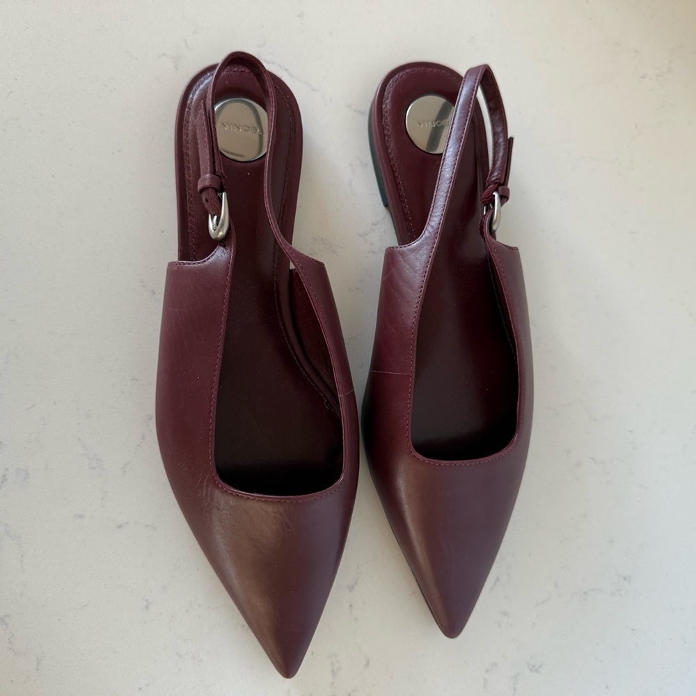 Vince Gracy Slingback Flats | Burgundy Leather | Size 6 | New Without Box